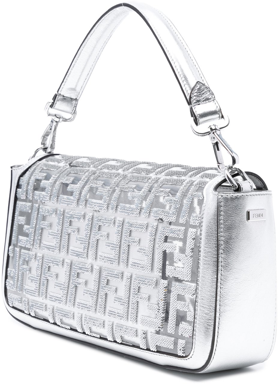 Fendi Nicki Minaj Medium Sequined PVC FF 1974 Baguette Satchel Zilver