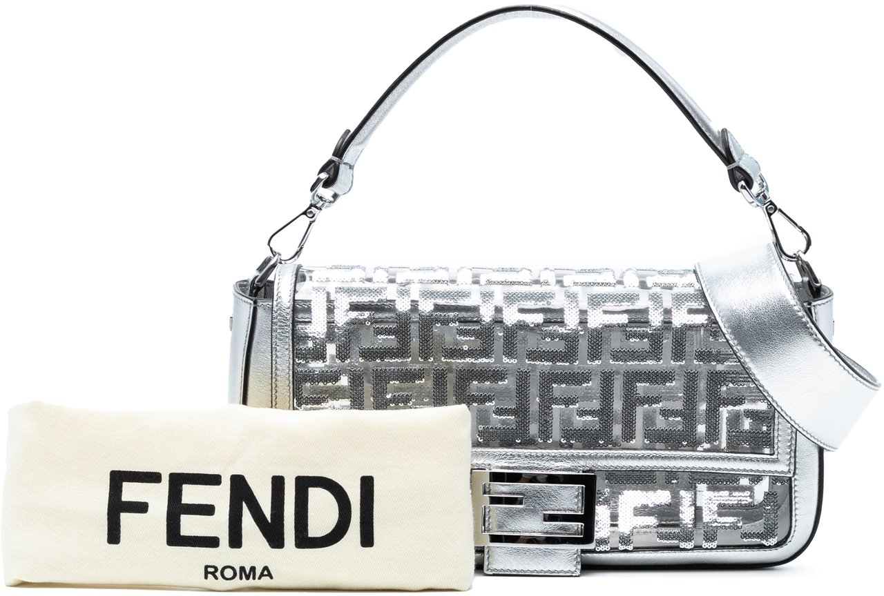 Fendi Nicki Minaj Medium Sequined PVC FF 1974 Baguette Satchel Zilver