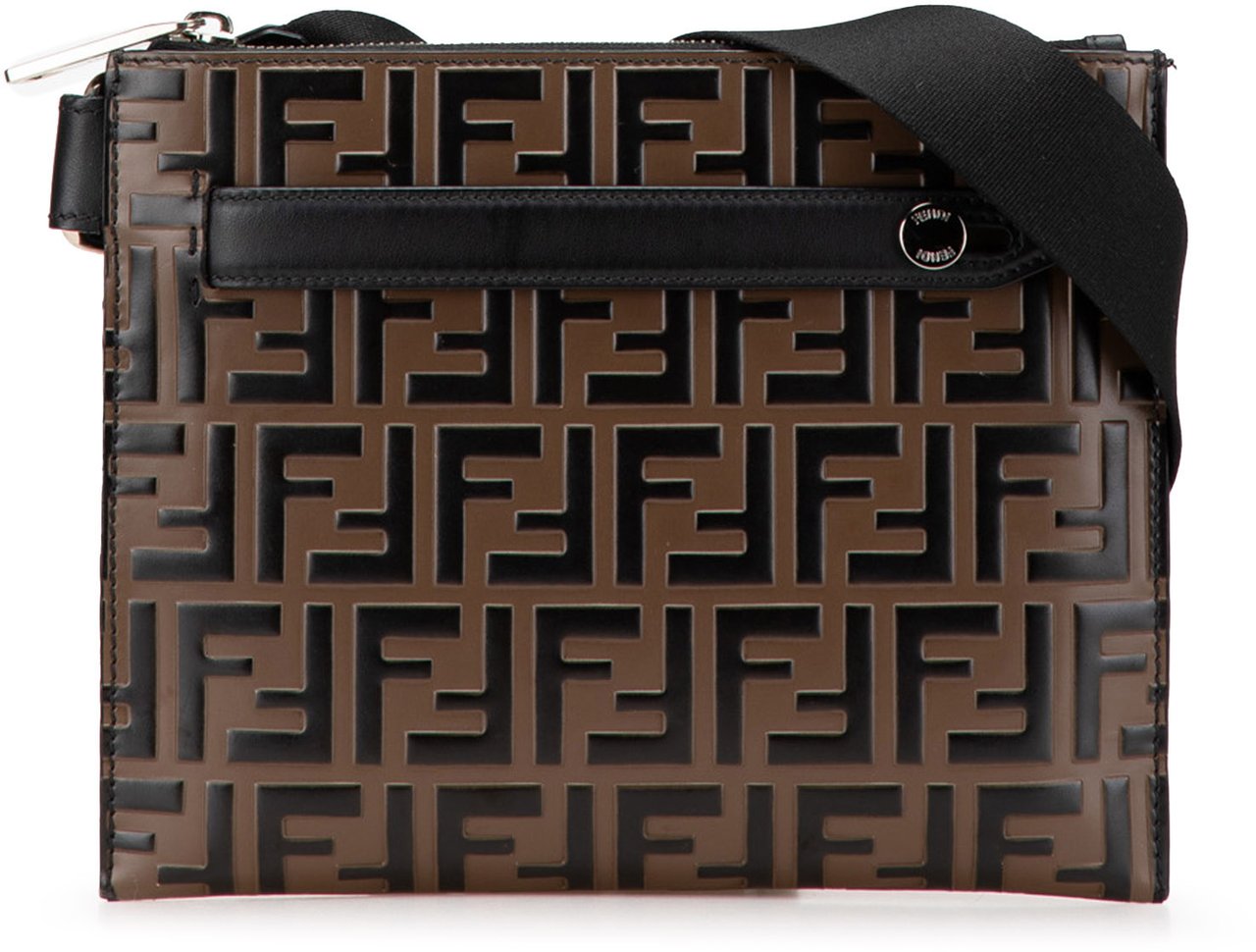 Fendi FF Embossed Leather 1974 Crossbody Bruin
