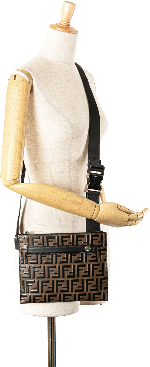 Fendi FF Embossed Leather 1974 Crossbody Bruin