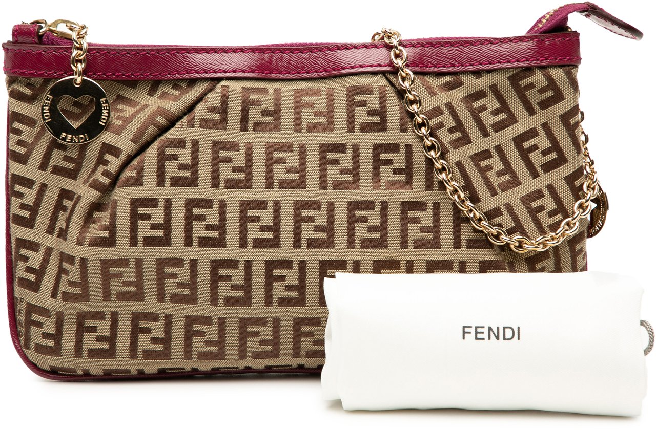 Fendi Zucchino Canvas Chain Pochette Bruin