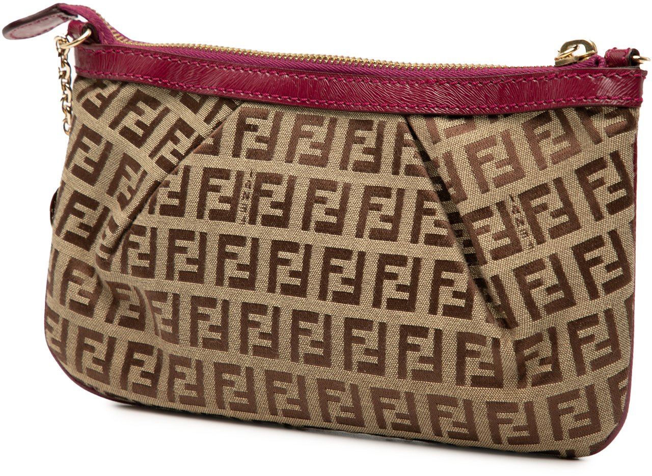 Fendi Zucchino Canvas Chain Pochette Bruin