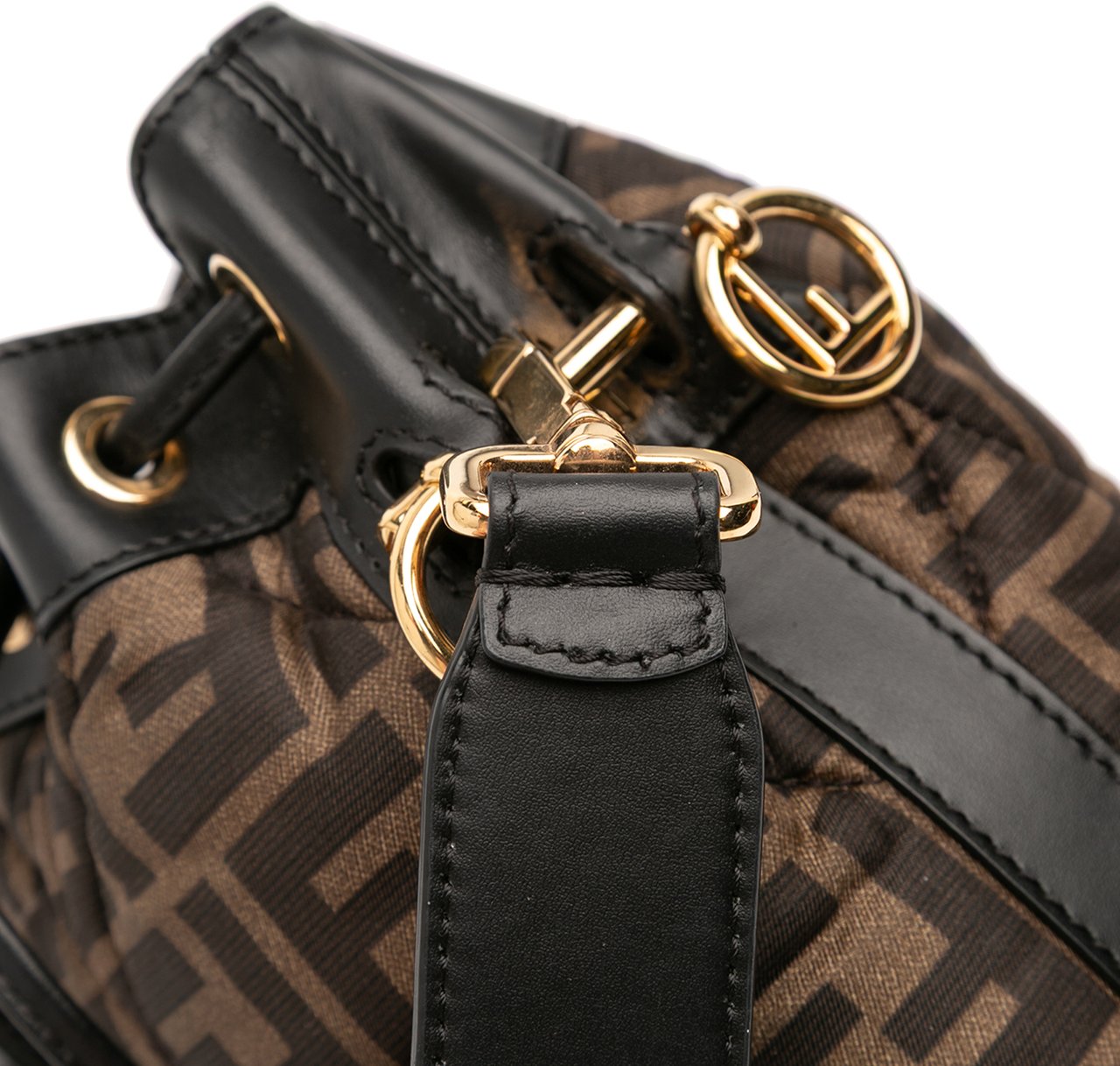 Fendi Mini Quilted Silk FF 1974 Mon Tresor Bucket Bag Bruin