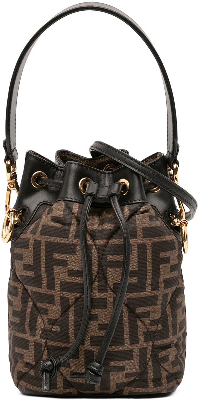 Fendi Mini Quilted Silk FF 1974 Mon Tresor Bucket Bag Bruin