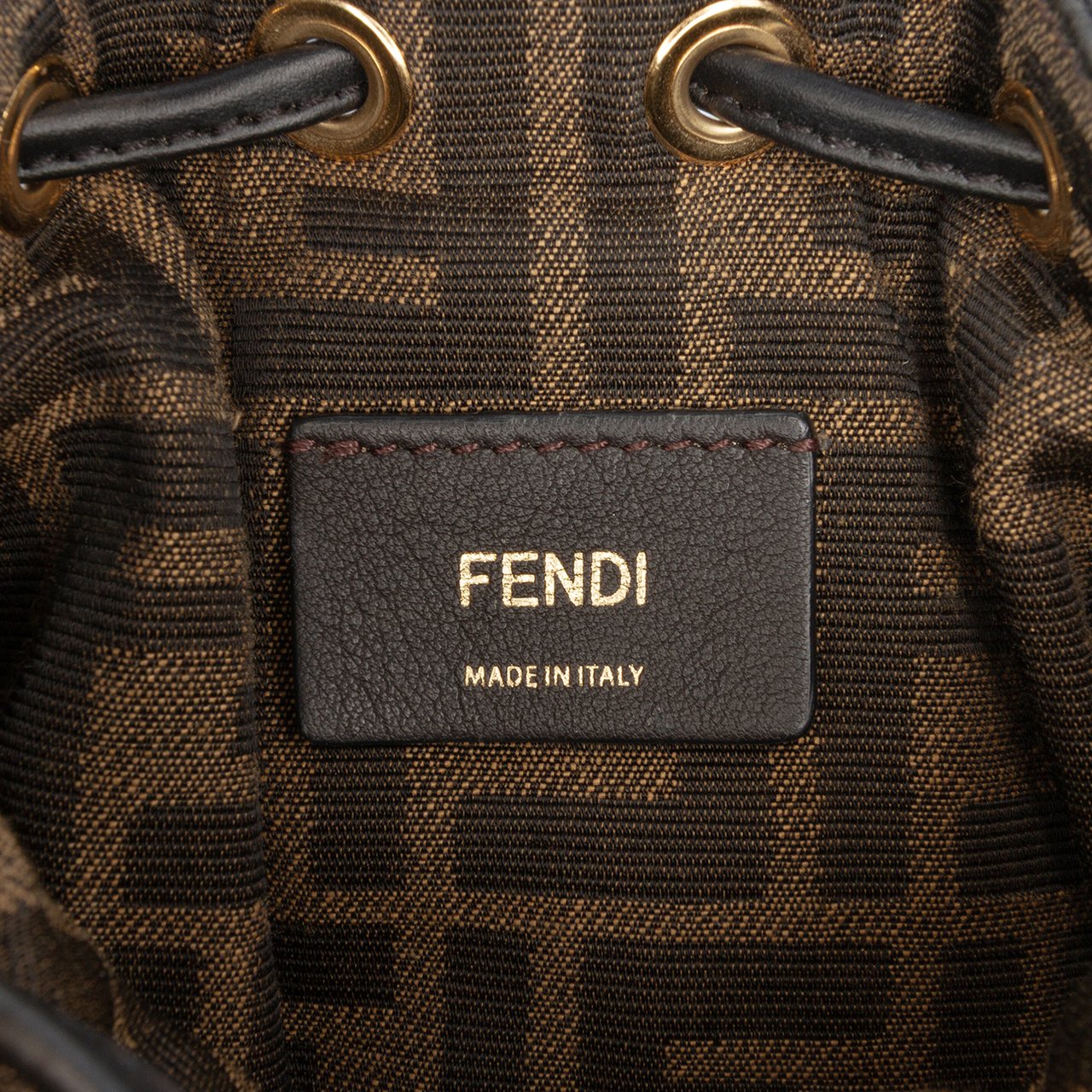 Fendi Mini Quilted Silk FF 1974 Mon Tresor Bucket Bag Bruin