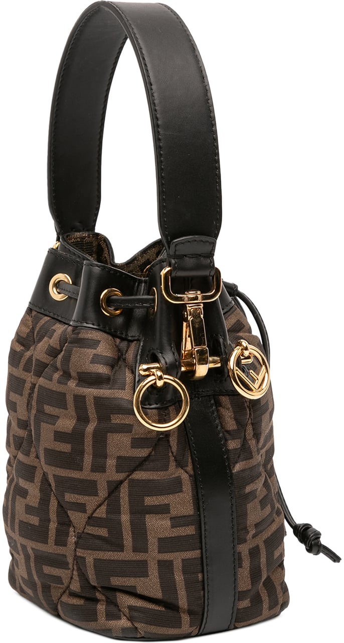 Fendi Mini Quilted Silk FF 1974 Mon Tresor Bucket Bag Bruin