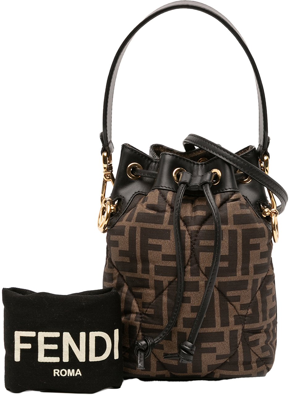 Fendi Mini Quilted Silk FF 1974 Mon Tresor Bucket Bag Bruin