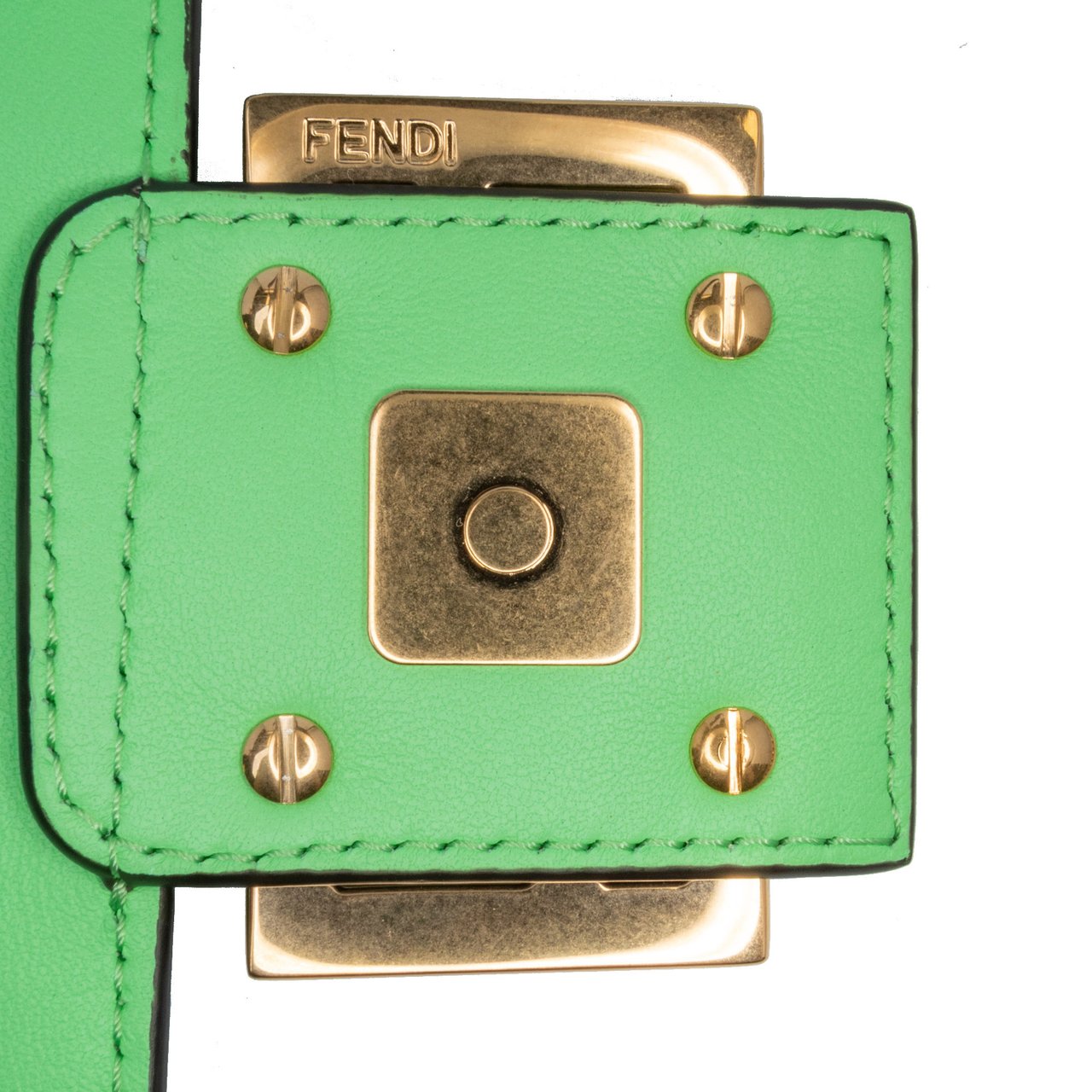Fendi Zucca Embossed Leather Chain Midi Baguette Groen