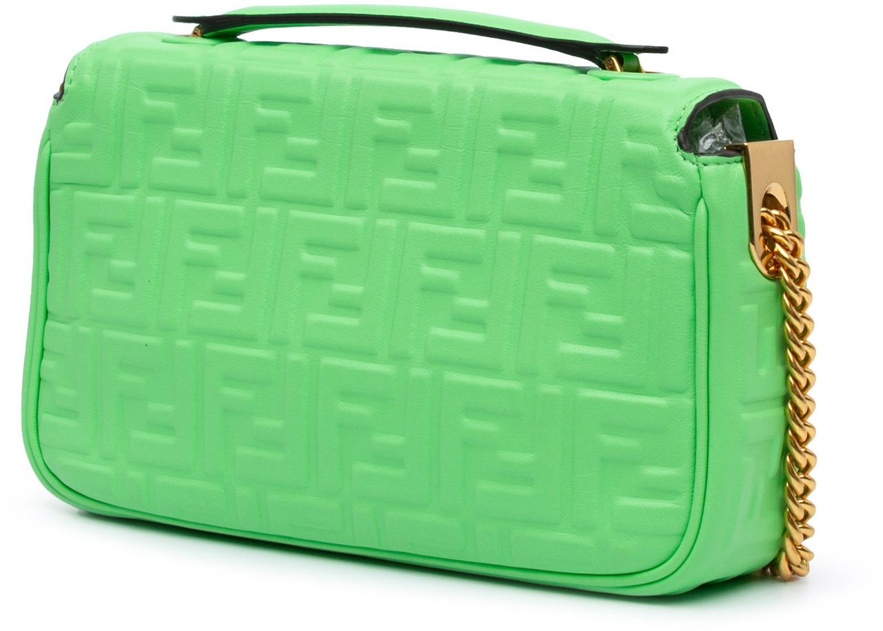 Fendi Zucca Embossed Leather Chain Midi Baguette Groen