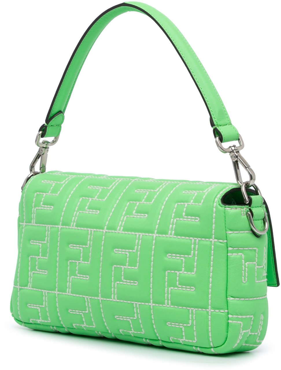 Fendi Zucca Embossed Stitched Leather Baguette Satchel Groen