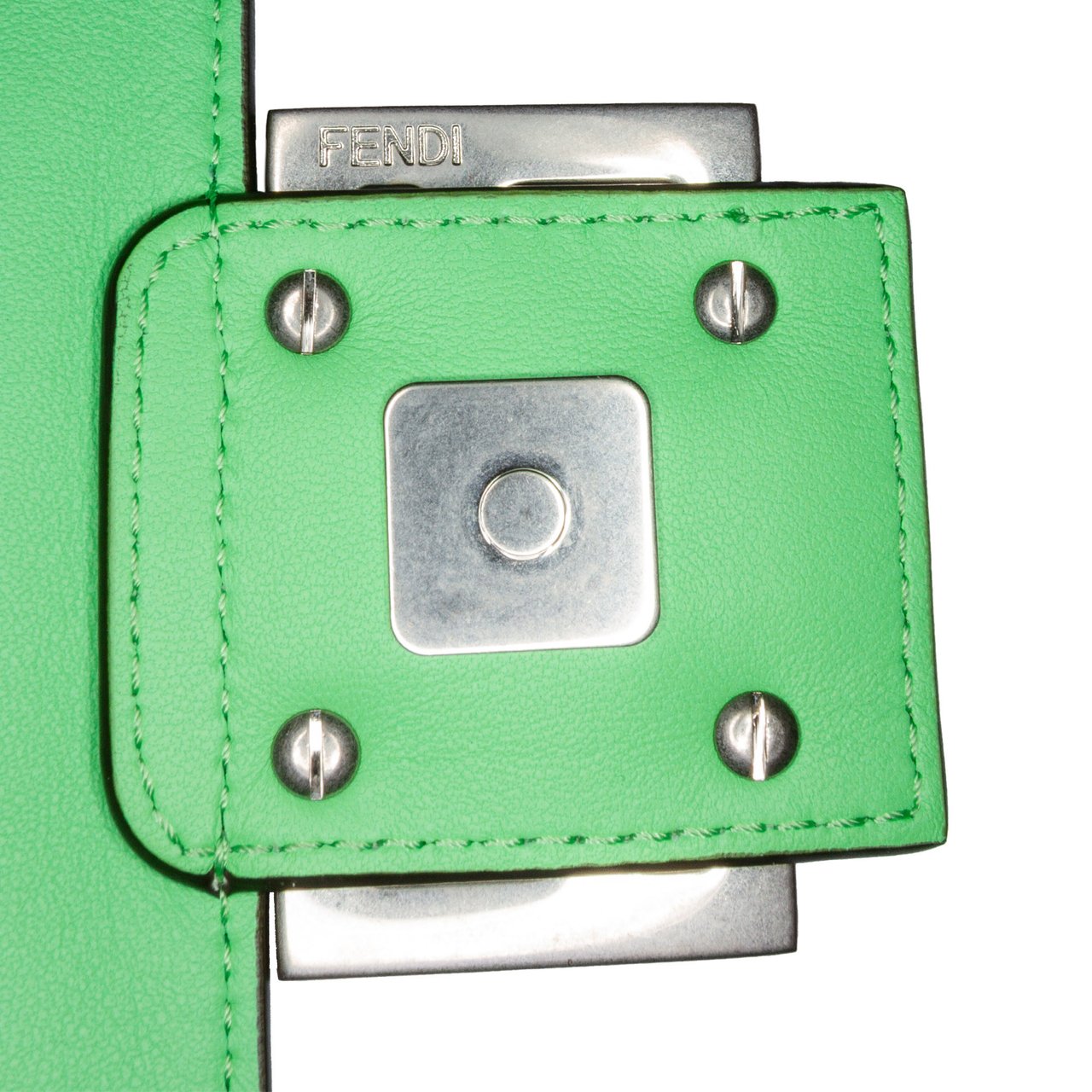 Fendi Zucca Embossed Stitched Leather Baguette Satchel Groen
