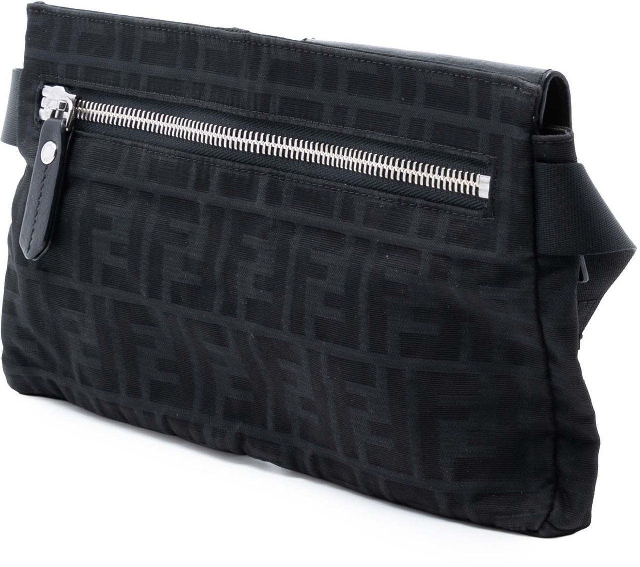 Fendi Zucca Canvas Double Pocket Belt Bag Zwart