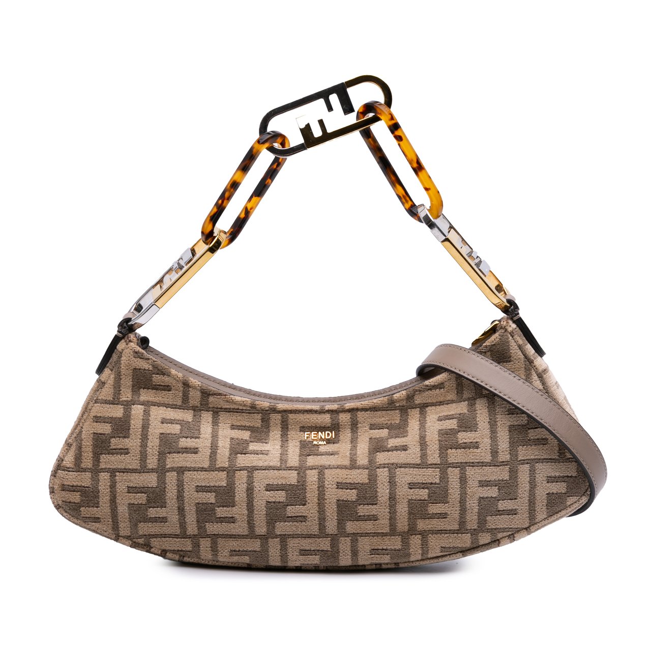 Fendi Zucca Chenille OLock Swing Satchel Bruin