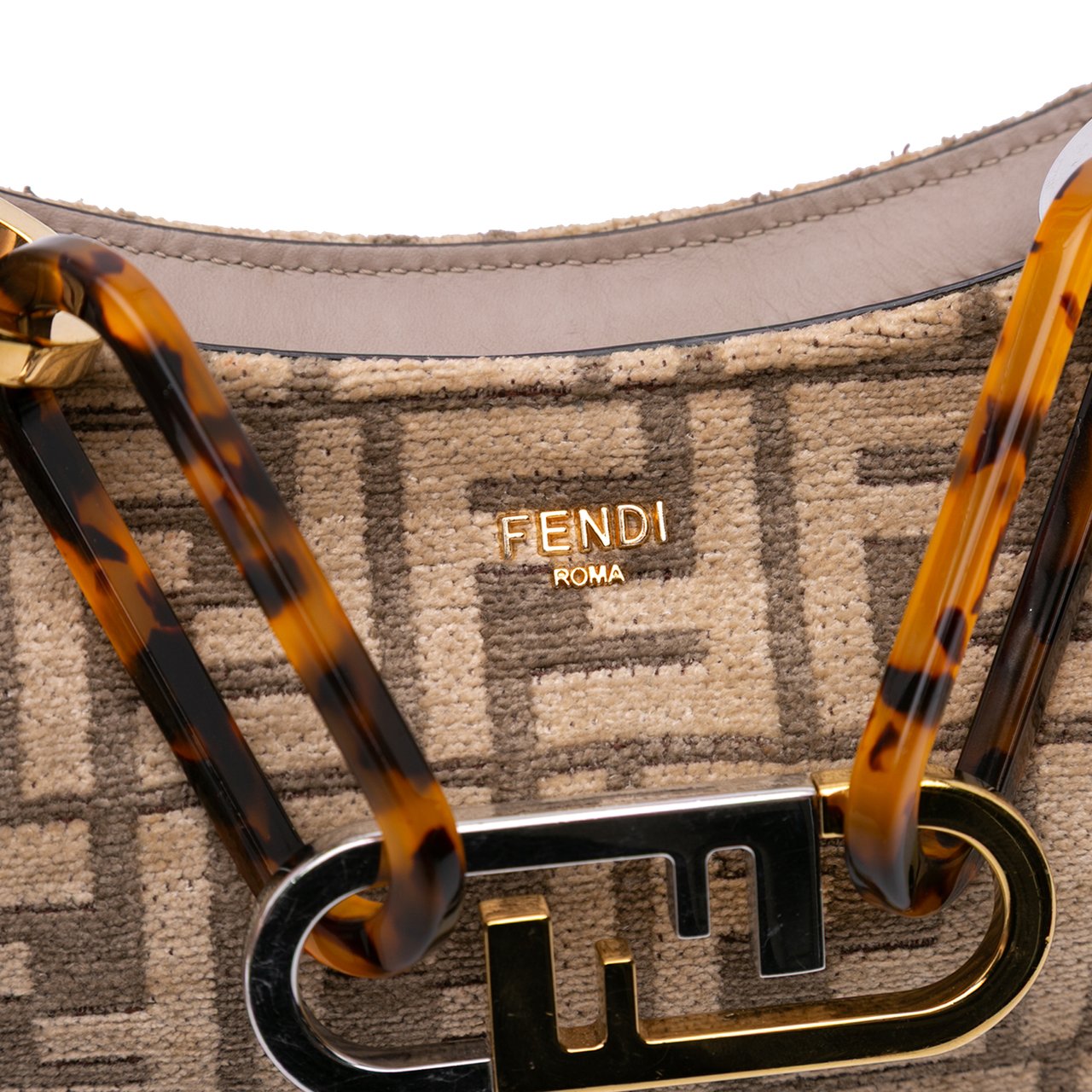 Fendi Zucca Chenille OLock Swing Satchel Bruin