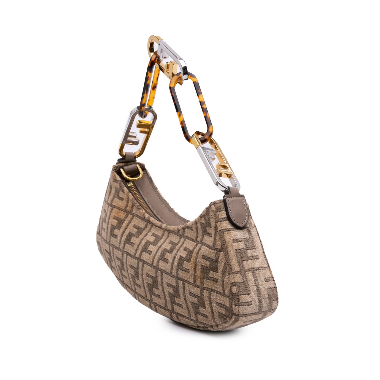 Fendi Zucca Chenille OLock Swing Satchel Bruin