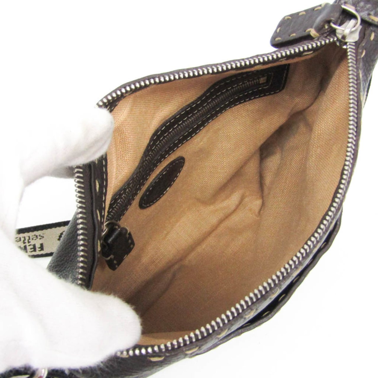 Fendi Vintage Selleria Zip Messenger Leather Small Bruin