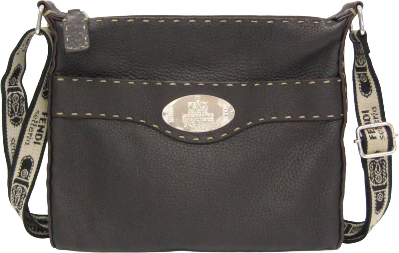 Fendi Vintage Selleria Zip Messenger Leather Small Bruin