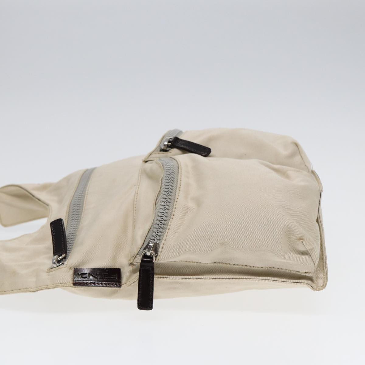 Fendi Fendi Vintage Double Pocket Zip Shoulder Bag Canvas Beige