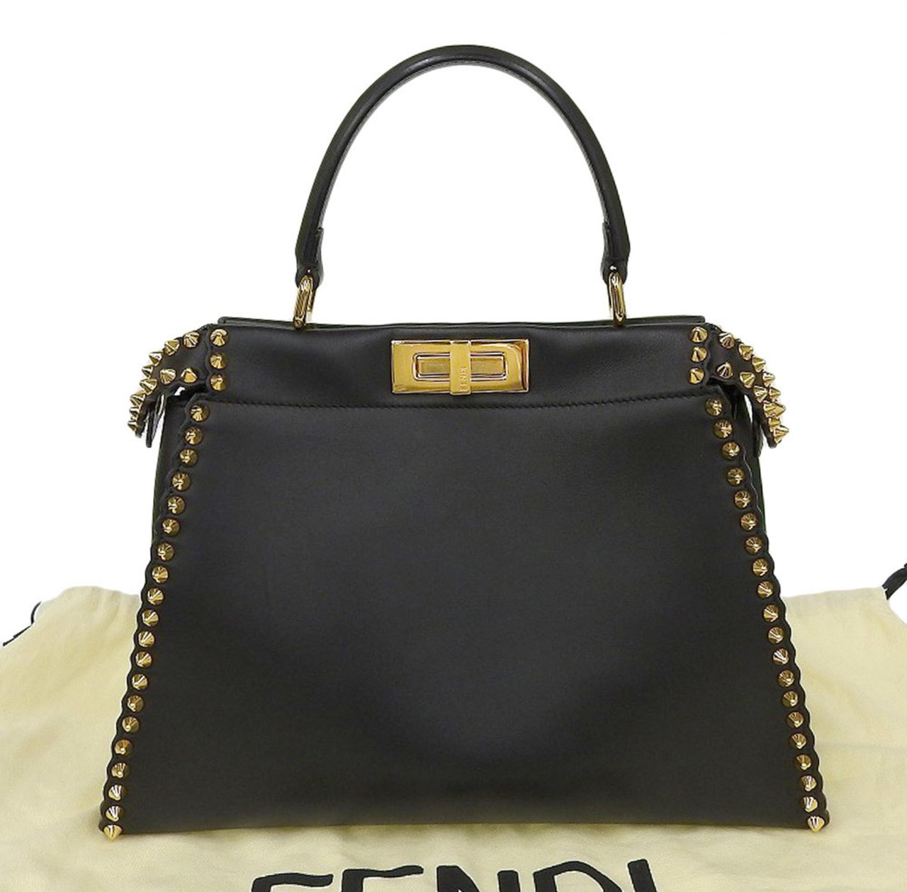 Fendi Fendi Peekaboo Bag Studded Leather Medium Zwart