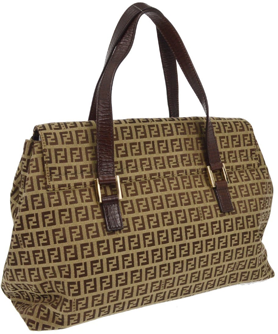 Fendi Fendi Vintage Flap Satchel Zucchino Canvas Large Bruin