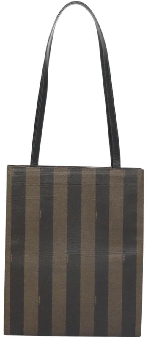 Fendi Fendi Vintage Logo Stamp Tote Pequin Coated Canvas Tall Bruin