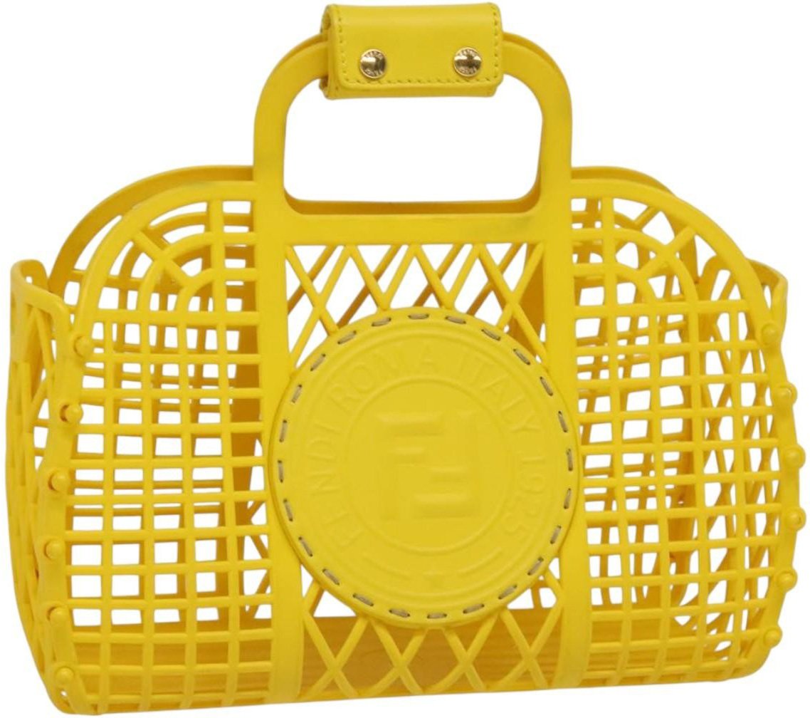 Fendi Fendi FF Logo Stamp Basket Tote PVC Small Geel
