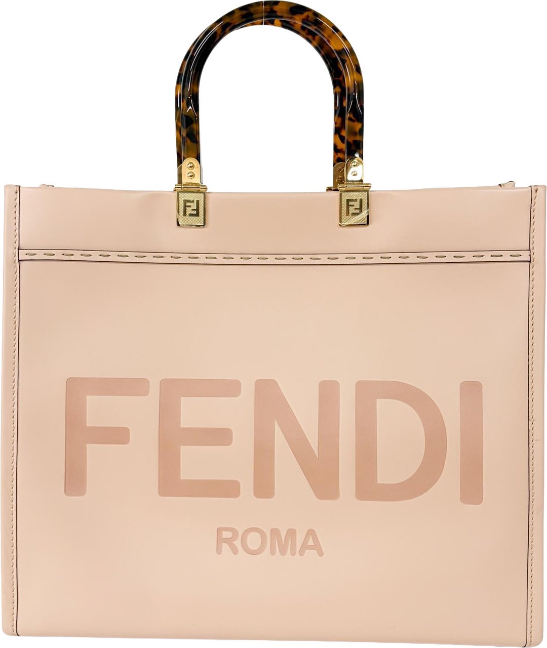 Fendi Sunshine Shopper Tote Whipstitch Leather Medium Roze