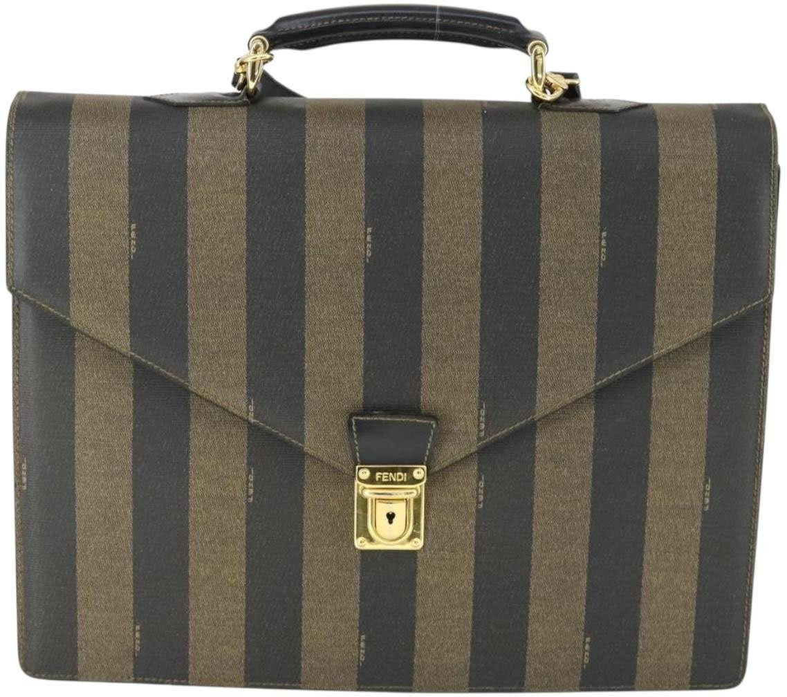 Fendi Fendi Vintage Pequin Briefcase Bag Coated Canvas Large Bruin