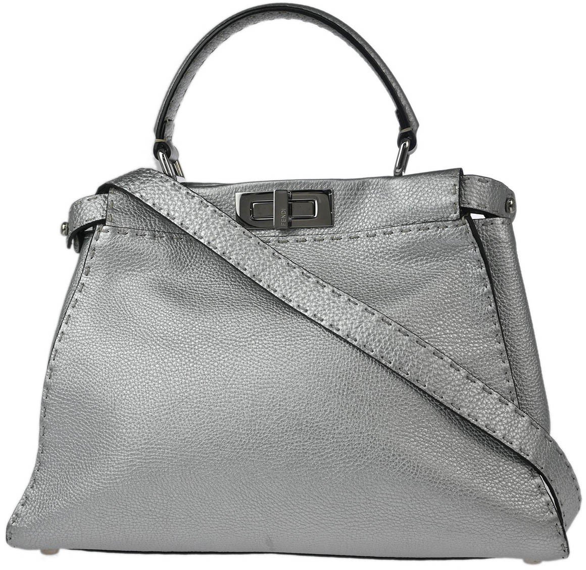 Fendi Fendi Selleria Peekaboo Bag Rigid Leather Regular Zilver
