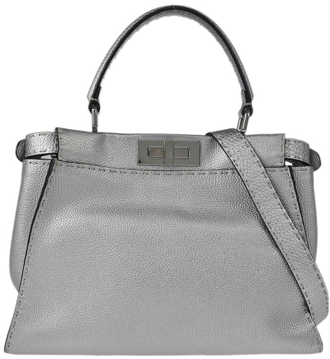 Fendi Fendi Selleria Peekaboo Bag Rigid Leather Regular Zilver