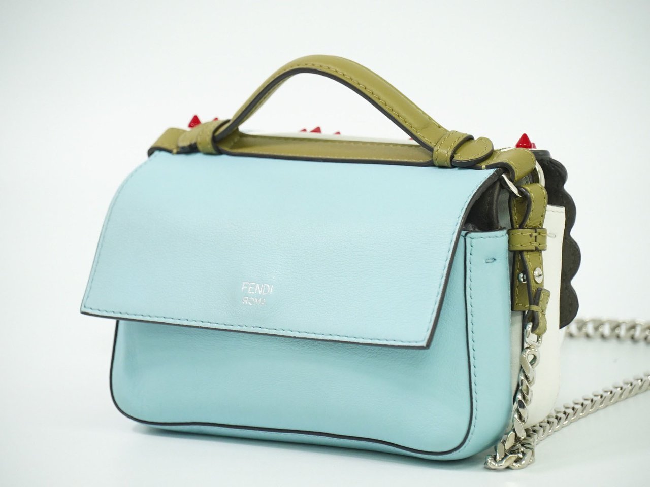 Fendi Fendi Double Baguette Embroidered Studded Leather Micro Wit