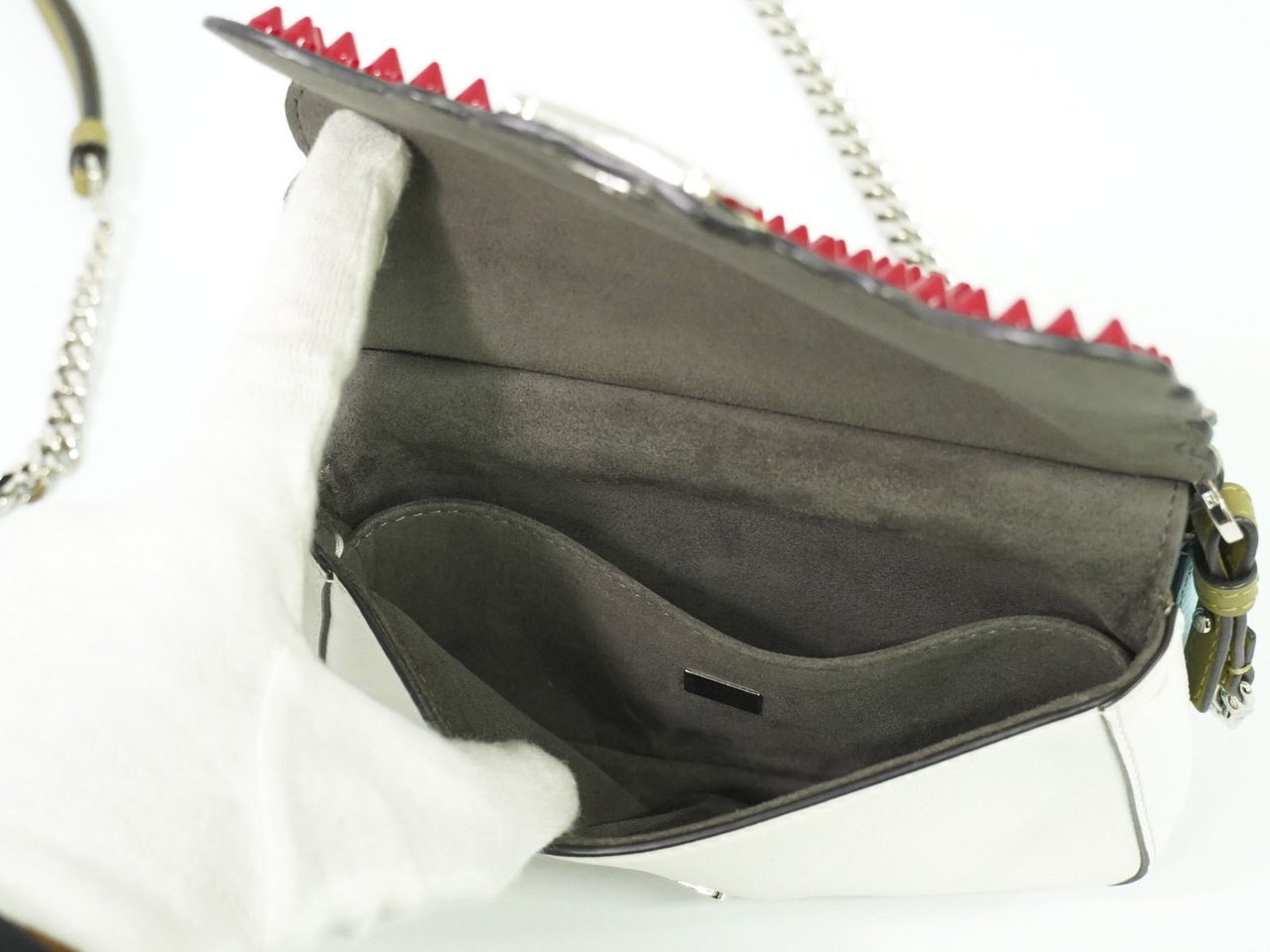 Fendi Fendi Double Baguette Embroidered Studded Leather Micro Wit