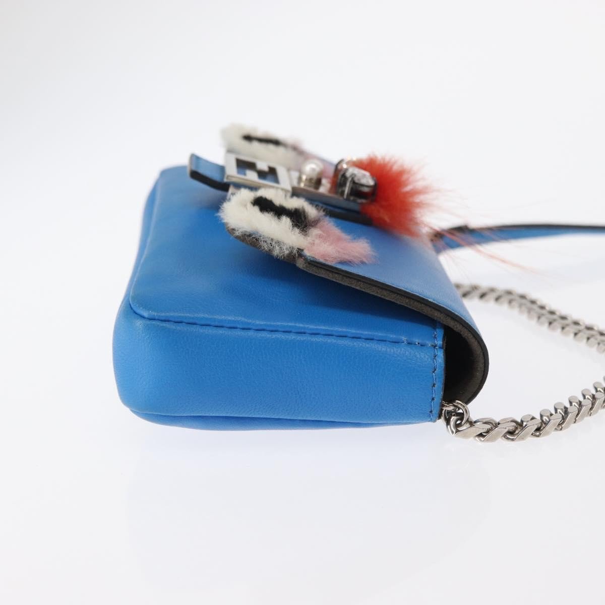 Fendi Fendi Monster Baguette Leather and Fur Micro Blauw