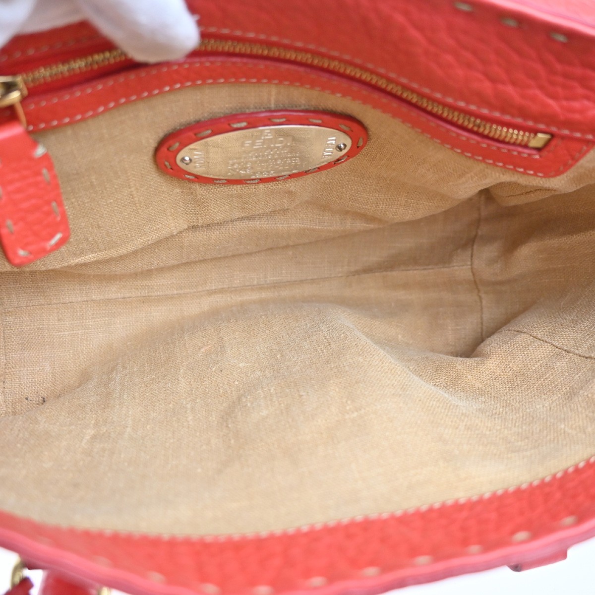 Fendi Fendi Selleria Linda Satchel Pebbled Leather Mini Rood