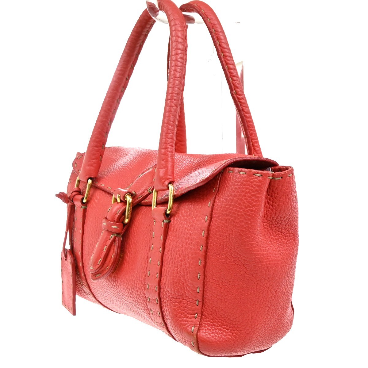 Fendi Fendi Selleria Linda Satchel Pebbled Leather Mini Rood