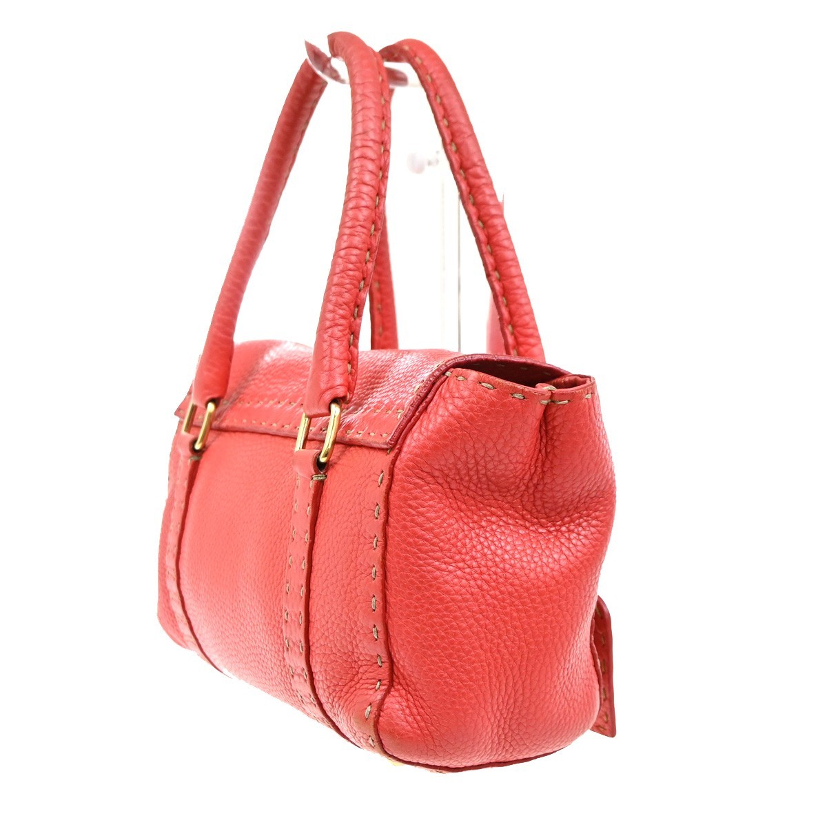 Fendi Fendi Selleria Linda Satchel Pebbled Leather Mini Rood
