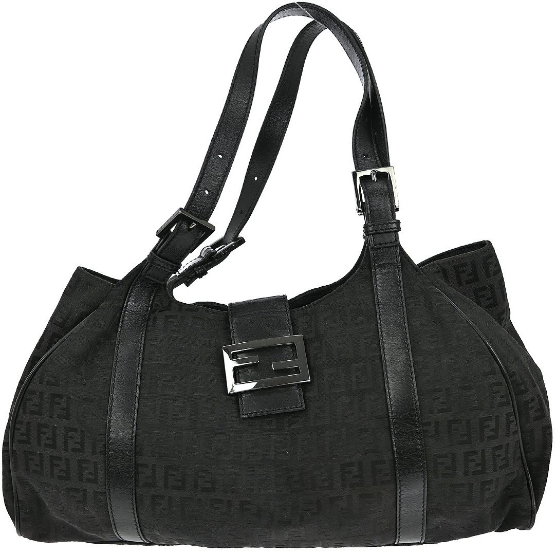 Fendi Fendi Belted Shoulder Bag Zucchino Canvas Medium Zwart