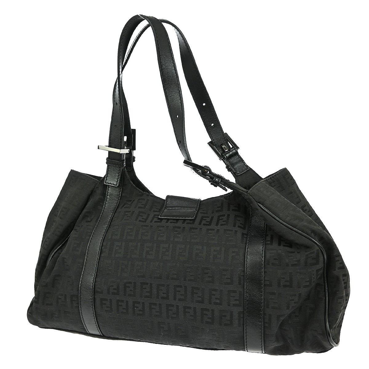 Fendi Fendi Belted Shoulder Bag Zucchino Canvas Medium Zwart