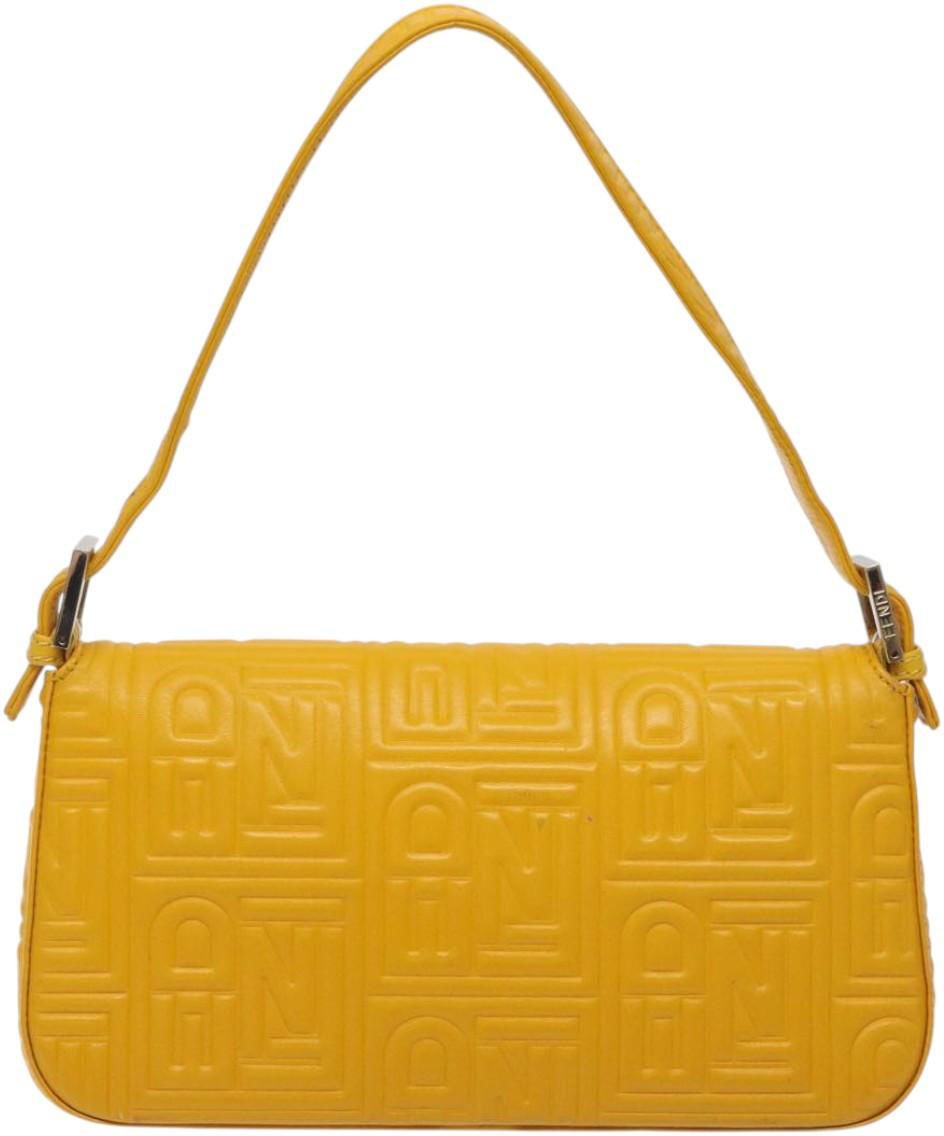 Fendi Fendi Baguette NM Bag Zucca Embossed Leather Medium Geel
