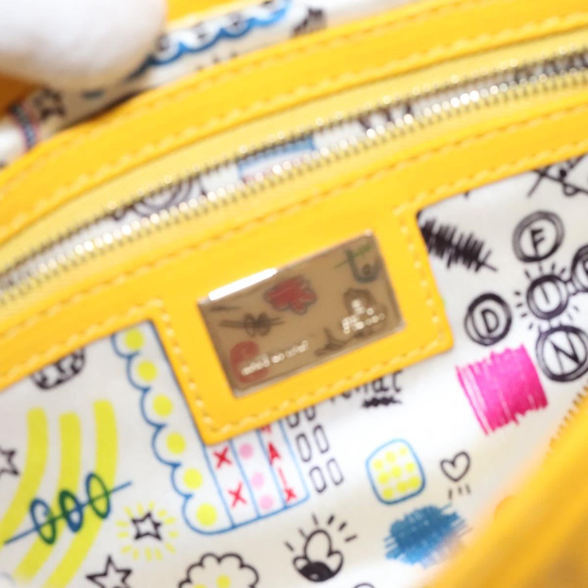 Fendi Fendi Baguette NM Bag Zucca Embossed Leather Medium Geel