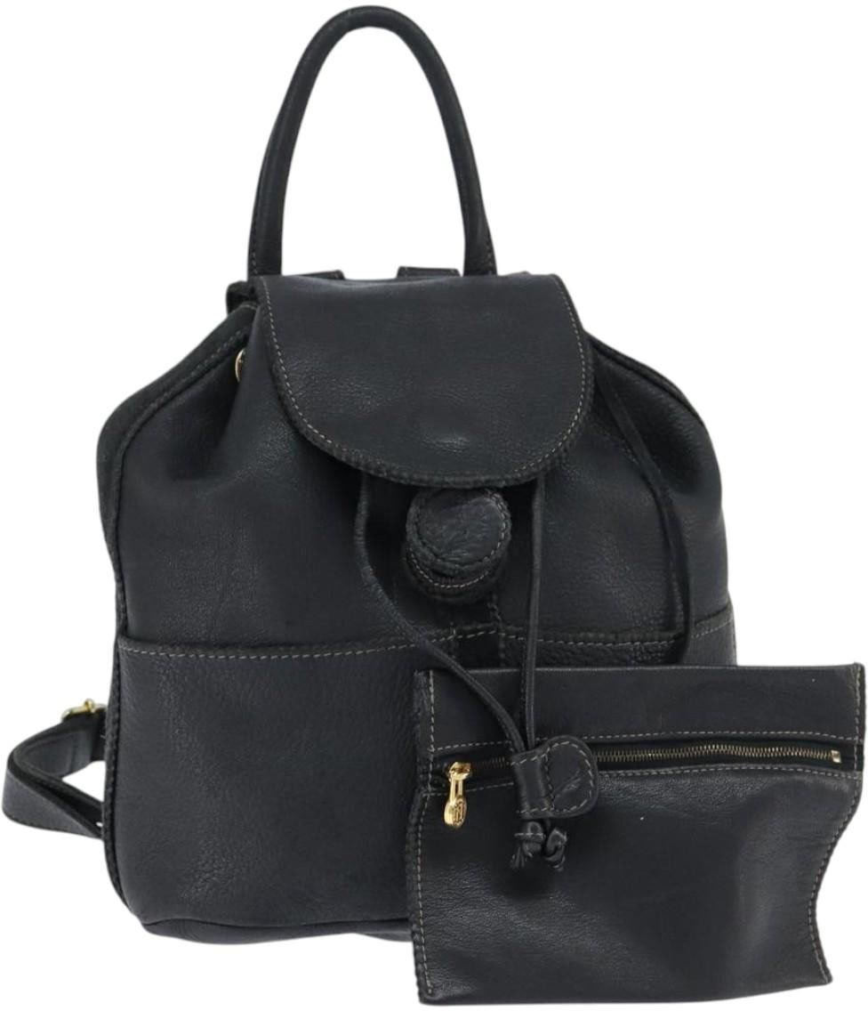 Fendi Fendi Logo Flap Drawstring Backpack Leather Zwart