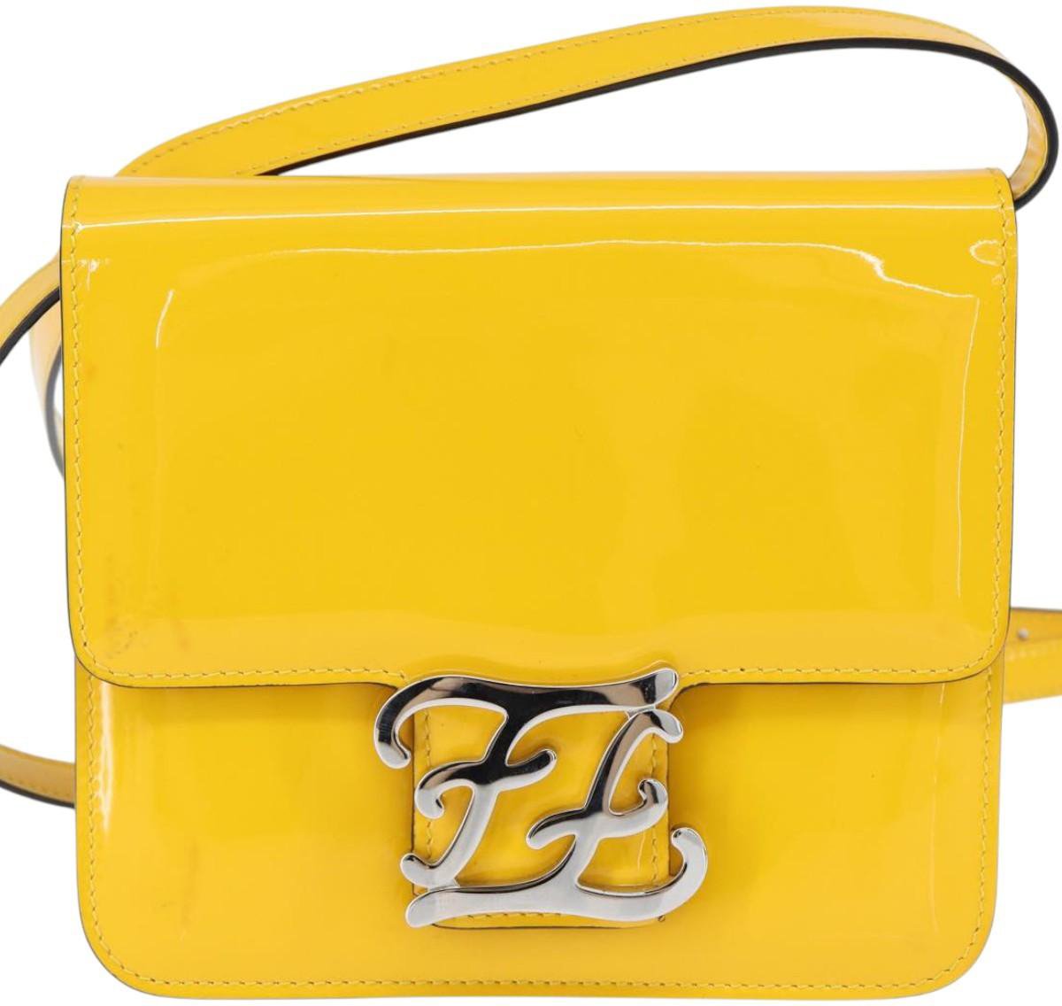 Fendi Fendi Curligraphy Shoulder Enamel Yellow Silver small Geel