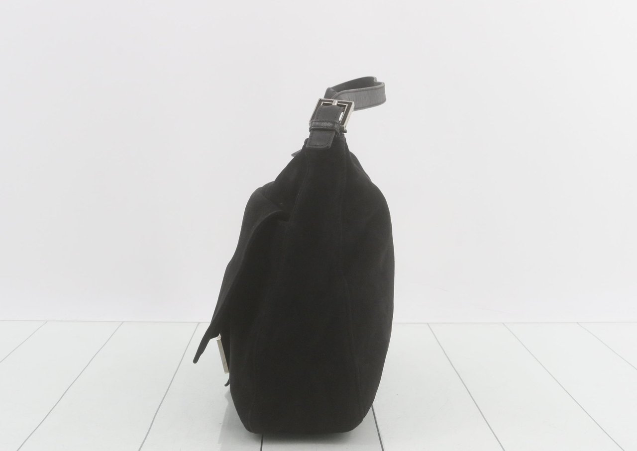 Fendi FENDI BAGUETTE SUEDE Suede noir Large Zwart