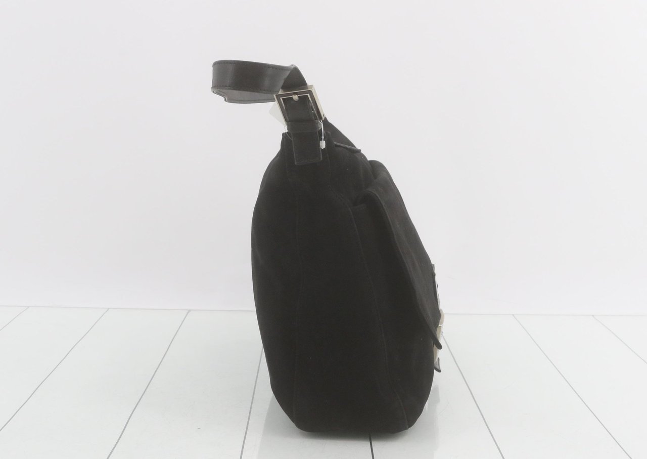 Fendi FENDI BAGUETTE SUEDE Suede noir Large Zwart