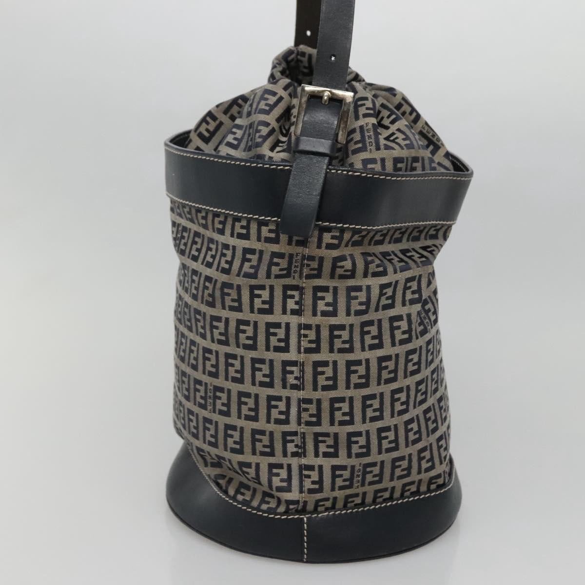 Fendi Fendi FF Logo Mon Tresor Bucket Bag Printed Shearling with Leather Mini Navy