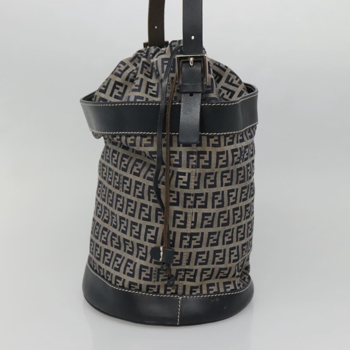 Fendi Fendi FF Logo Mon Tresor Bucket Bag Printed Shearling with Leather Mini Navy