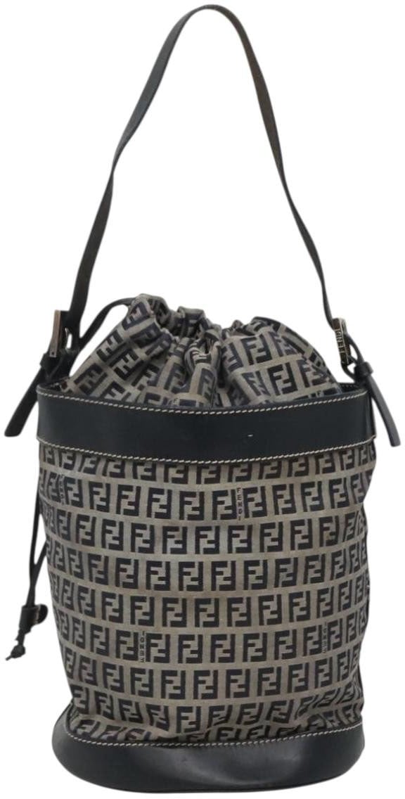 Fendi Fendi FF Logo Mon Tresor Bucket Bag Printed Shearling with Leather Mini Navy