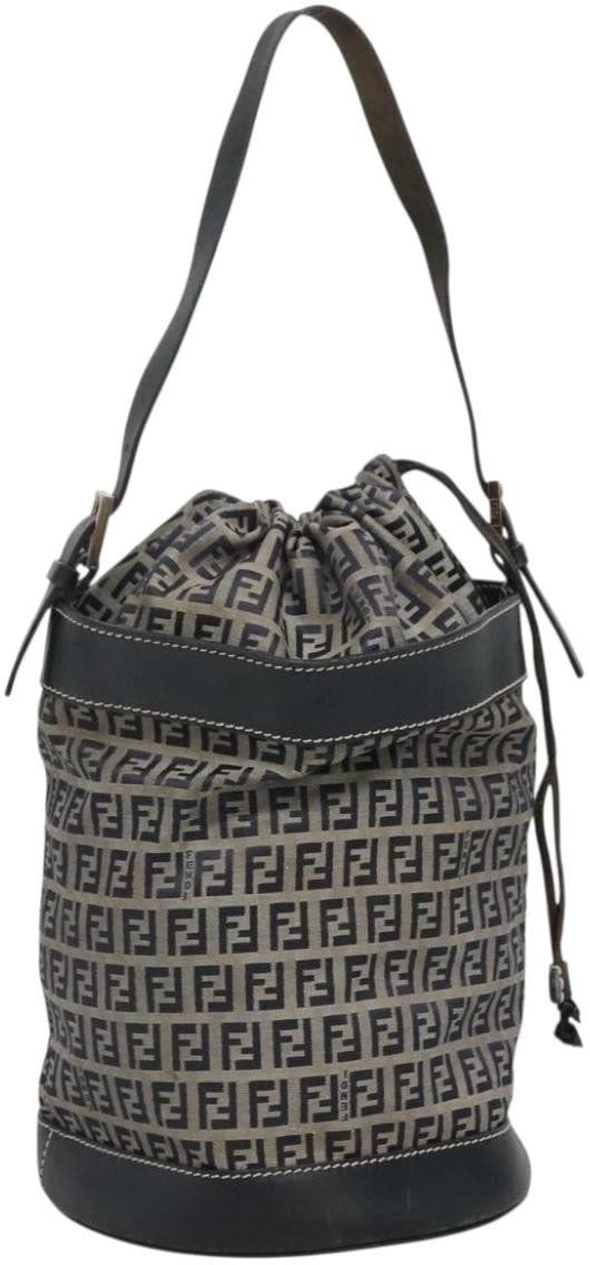Fendi Fendi FF Logo Mon Tresor Bucket Bag Printed Shearling with Leather Mini Navy