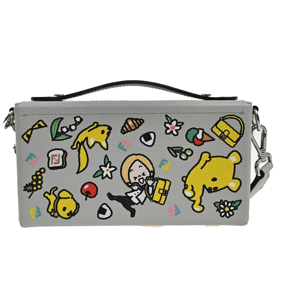 Fendi Fendi Baguette Soft Trunk Bag Zucca Leather Grijs