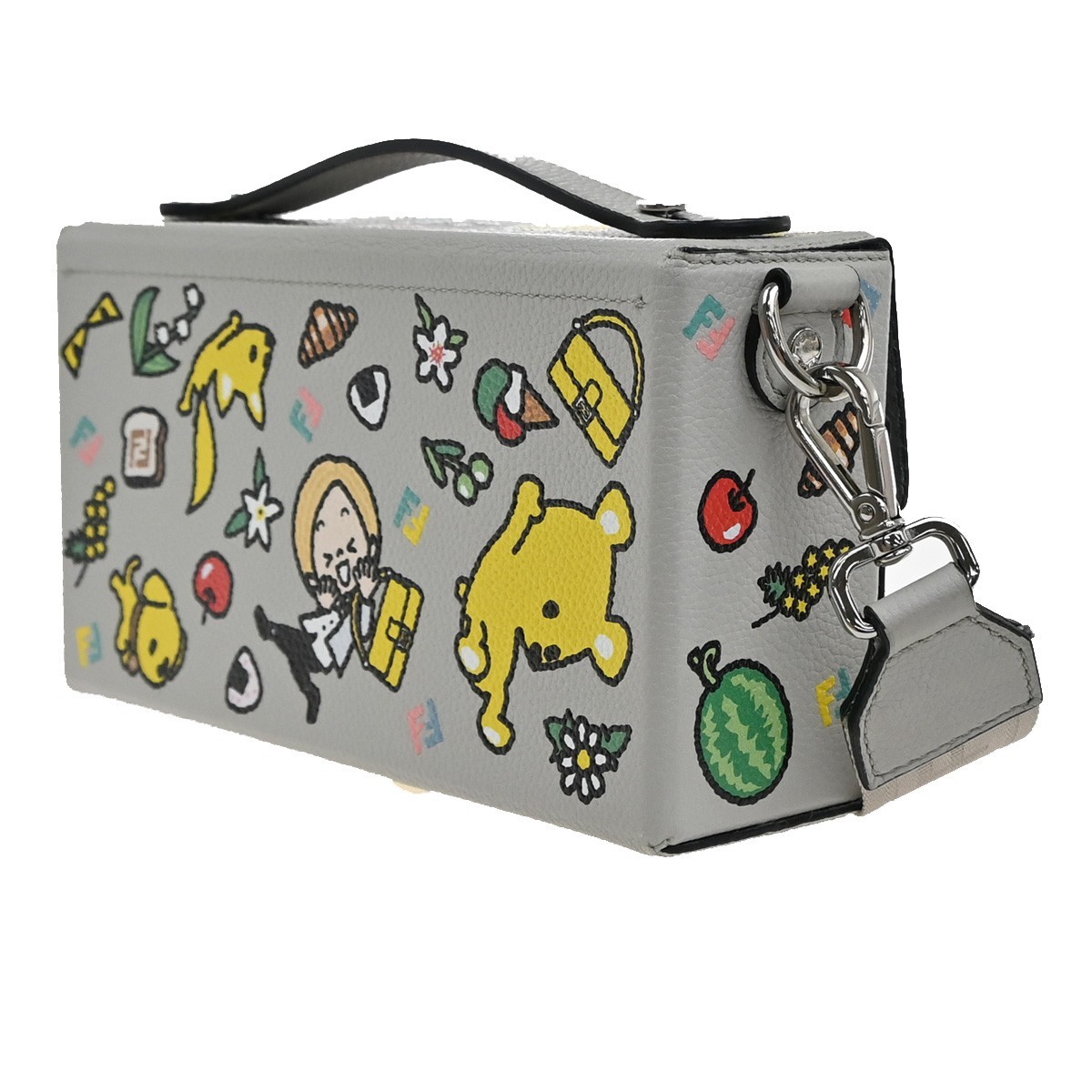 Fendi Fendi Baguette Soft Trunk Bag Zucca Leather Grijs